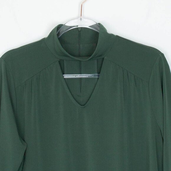 Susan Graver Womens Liquid Knit Keyhole Mock Neck Blouse Size L Green Stretch - Picture 4 of 9
